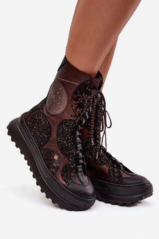 Kožené Čižmy s platformou zahriať sa Máciejka 06565-02 hnedá-zlatej farby