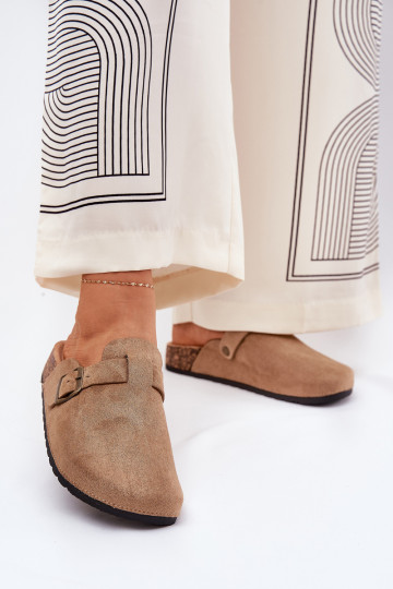 Papuče Dreváky Dámske i s platformou s prackami khaki farby Selio