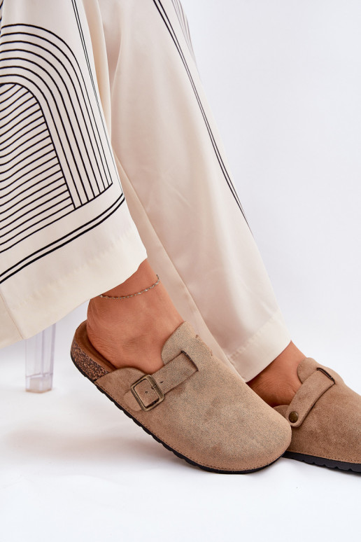 Papuče Dreváky Dámske i s platformou s prackami khaki farby Selio