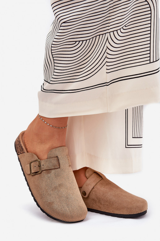 Papuče Dreváky Dámske i s platformou s prackami khaki farby Selio