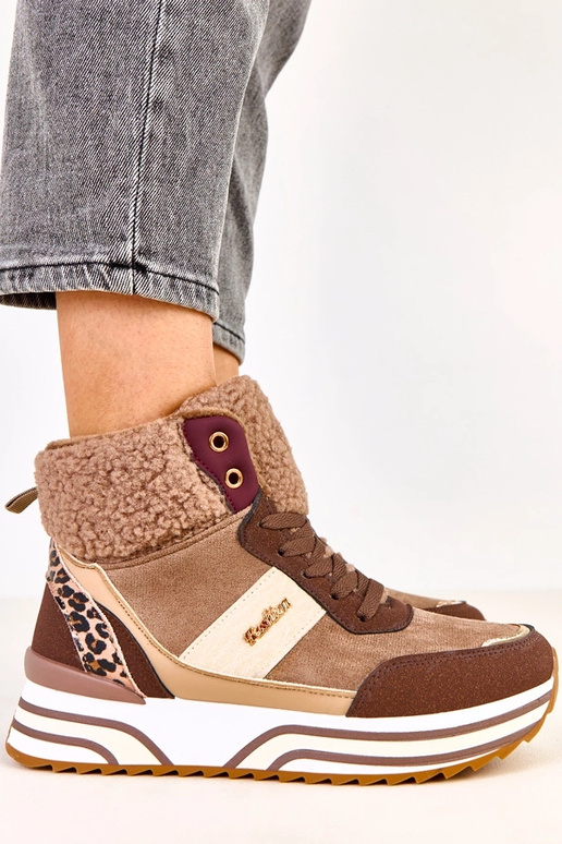 Hnedé vysoké teplé športové topánky s...