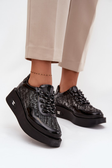 Kožené dámske šnurovacie topánky s platformou Artiker 57C2043, čierne a strieborné 2