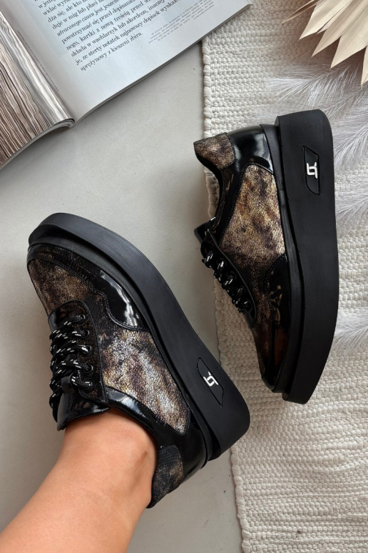 Kožené dámske šnurovacie topánky s platformou Artiker 57C2042, čierne a zlaté