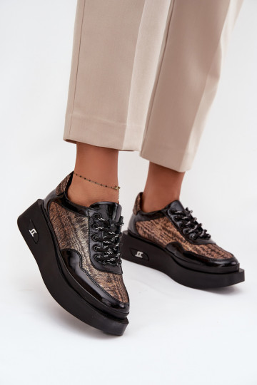 Kožené dámske šnurovacie topánky s platformou Artiker 57C2044, čierne