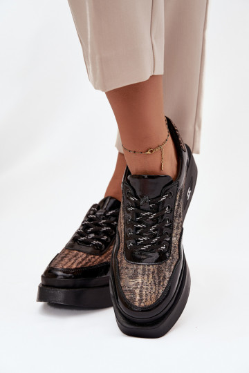 Kožené dámske šnurovacie topánky s platformou Artiker 57C2044, čierne 2