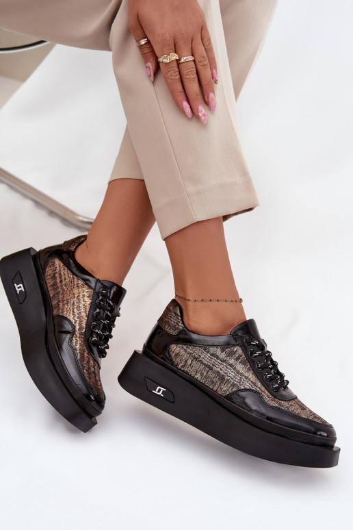 Kožené dámske šnurovacie topánky s platformou Artiker 57C2044, čierne