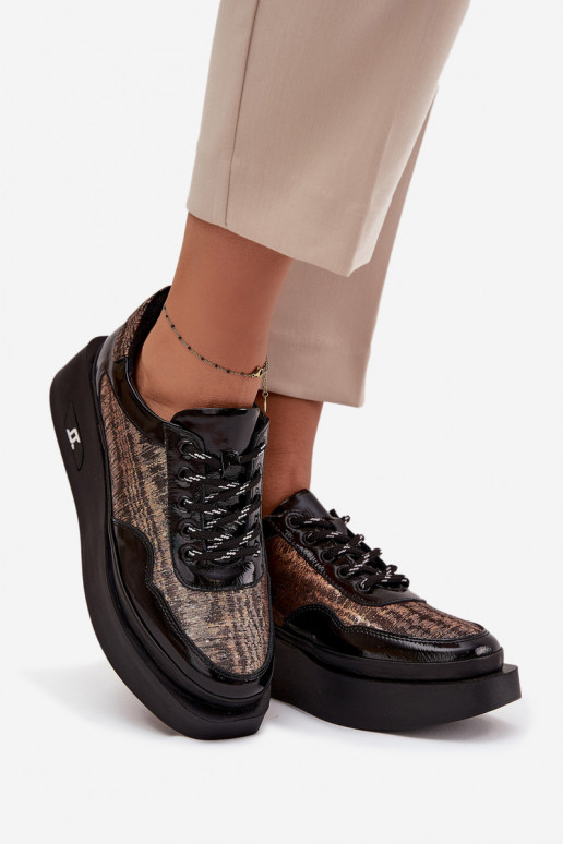 Kožené dámske šnurovacie topánky s platformou Artiker 57C2044, čierne