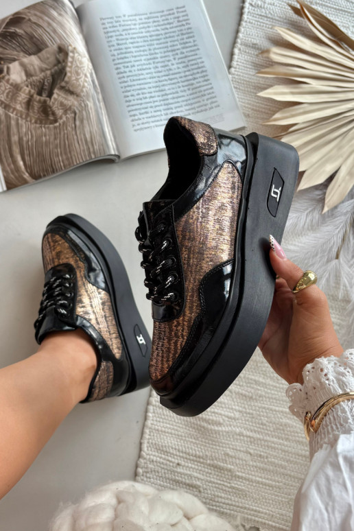 Kožené dámske šnurovacie topánky s platformou Artiker 57C2044, čierne