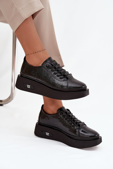 Lakovane prírodné kožené dámske poltopánky s platformou Artiker 57C2041, čierne