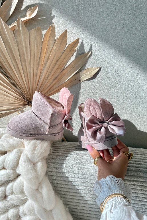 Detské teplé snehové topánky „Meriva" s mašličkami, ružovej farby