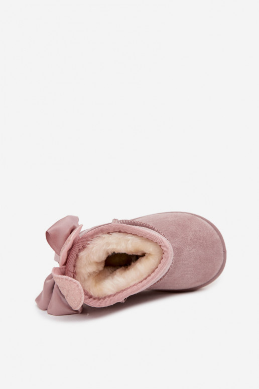 Detské teplé snehové topánky „Meriva" s mašličkami, ružovej farby