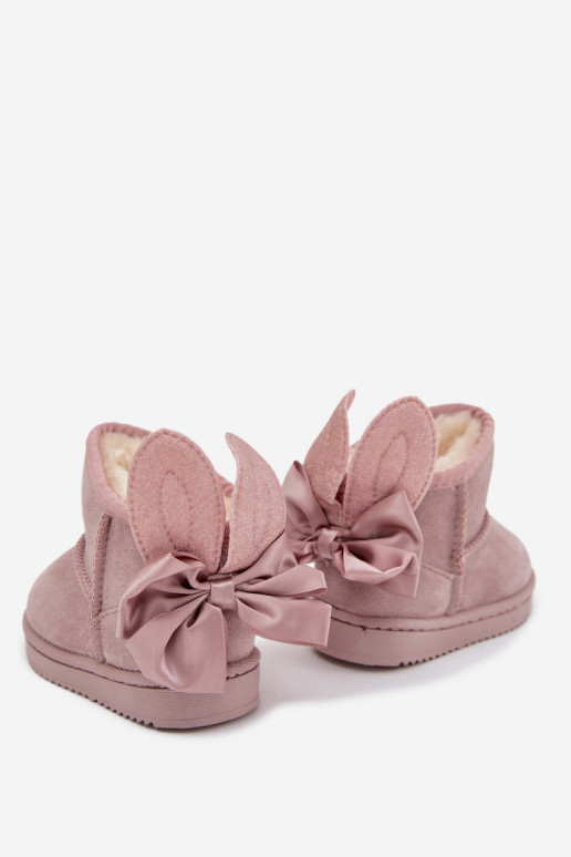 Detské teplé snehové topánky „Meriva" s mašličkami, ružovej farby