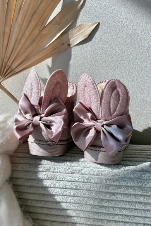 Detské teplé snehové topánky „Meriva" s mašličkami, ružovej farby