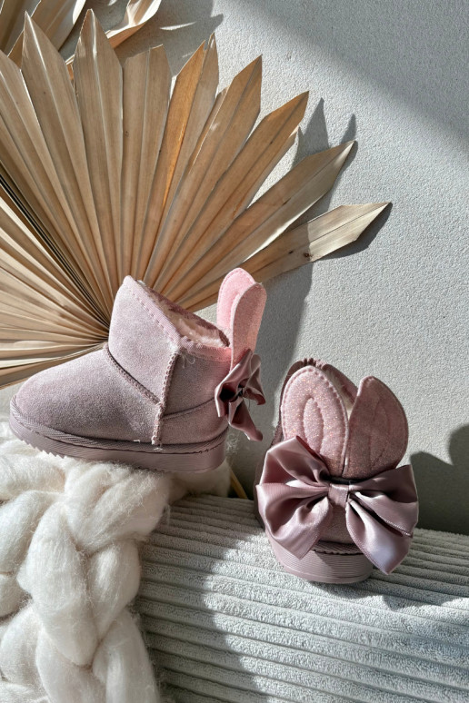 Detské teplé snehové topánky „Meriva" s mašličkami, ružovej farby