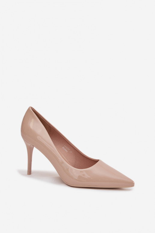 Lakované eko kožené lodičky pre ženy s ostrými špičkami pieskovej farby Jadira