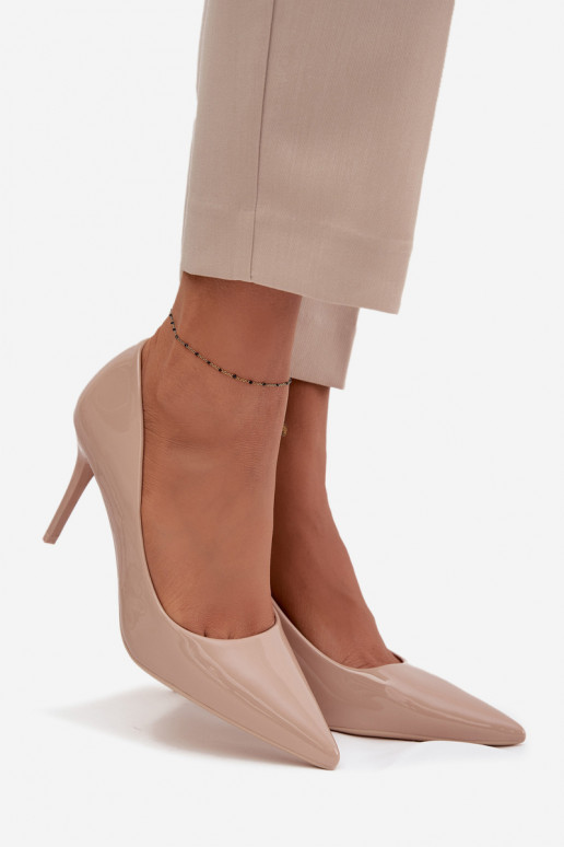 Lakované eko kožené lodičky pre ženy s ostrými špičkami pieskovej farby Jadira