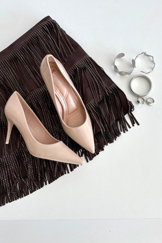 Lakované eko kožené lodičky pre ženy s ostrými špičkami pieskovej farby Jadira