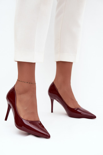 Dámske lakované lodičky „Jadira" so špicatými špičkami, bordovej farby