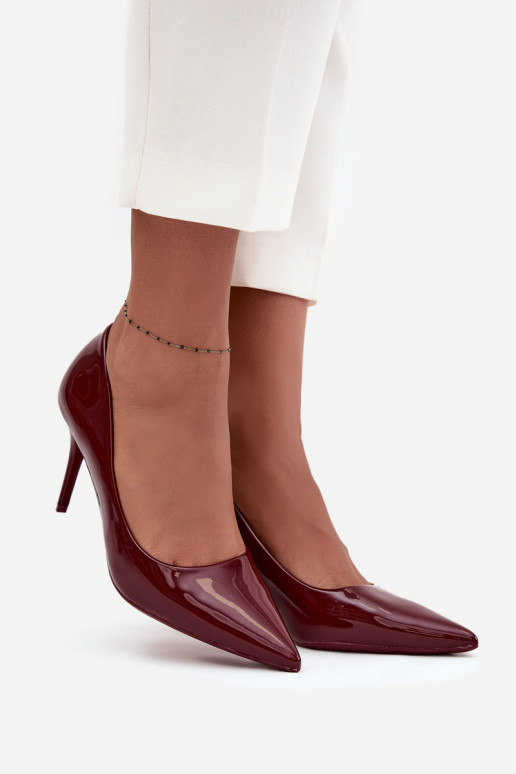 Dámske lakované lodičky „Jadira" so špicatými špičkami, bordovej farby
