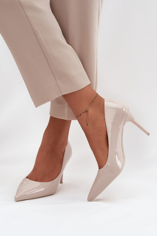 Lakované eko kožené lodičky pre ženy s ostrými špičkami slonovinovej farby Jadira