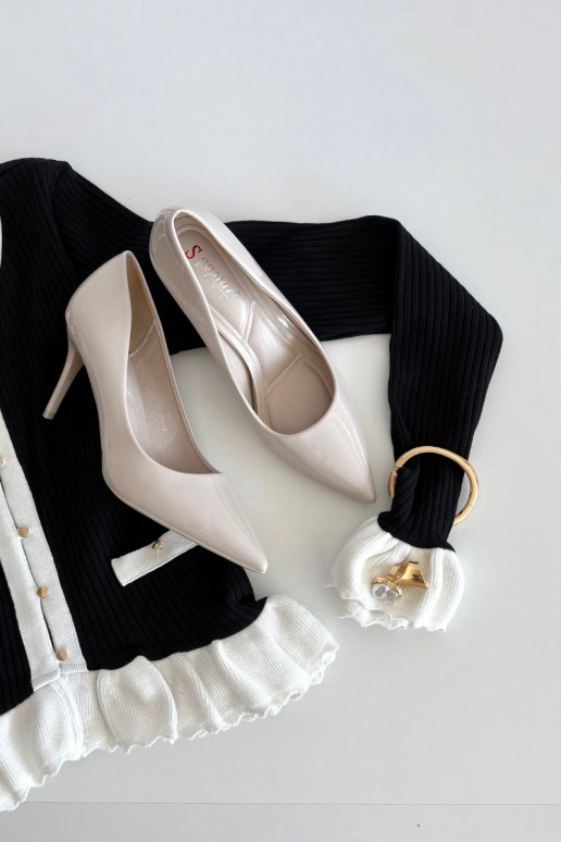 Lakované eko kožené lodičky pre ženy s ostrými špičkami slonovinovej farby Jadira