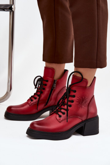 Dámske členkové čižmy z prírodnej kože s chlpatými detailmi, zateplené, Vinceza 39950 červené