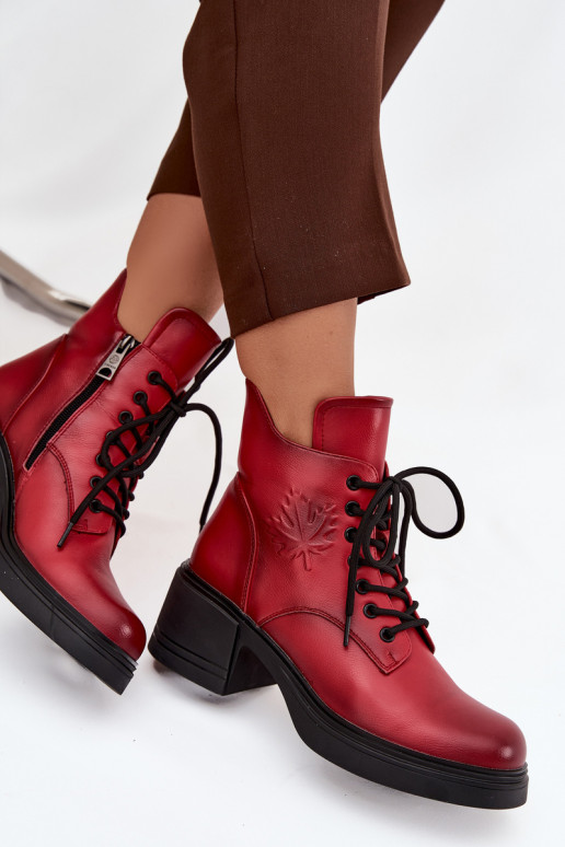 Dámske členkové čižmy z prírodnej kože s chlpatými detailmi, zateplené, Vinceza 39950 červené