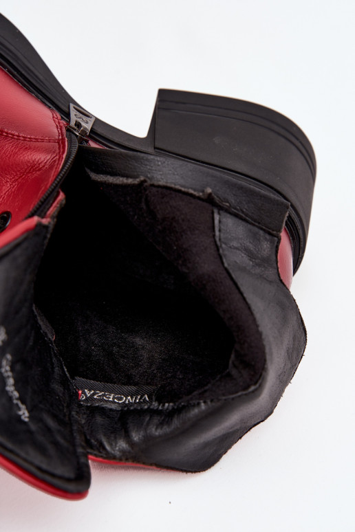 Dámske členkové čižmy z prírodnej kože s chlpatými detailmi, zateplené, Vinceza 39950 červené