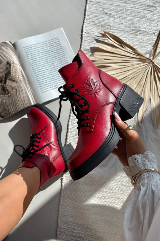 Dámske členkové čižmy z prírodnej kože s chlpatými detailmi, zateplené, Vinceza 39950 červené