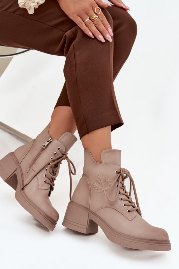 Dámske členkové čižmy z prírodnej kože s chlpatými detailmi, zateplené, Vinceza 39950 pieskové