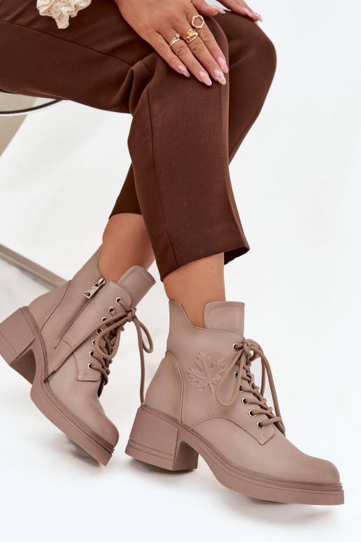 Dámske členkové čižmy z prírodnej kože s chlpatými detailmi, zateplené, Vinceza 39950 pieskové