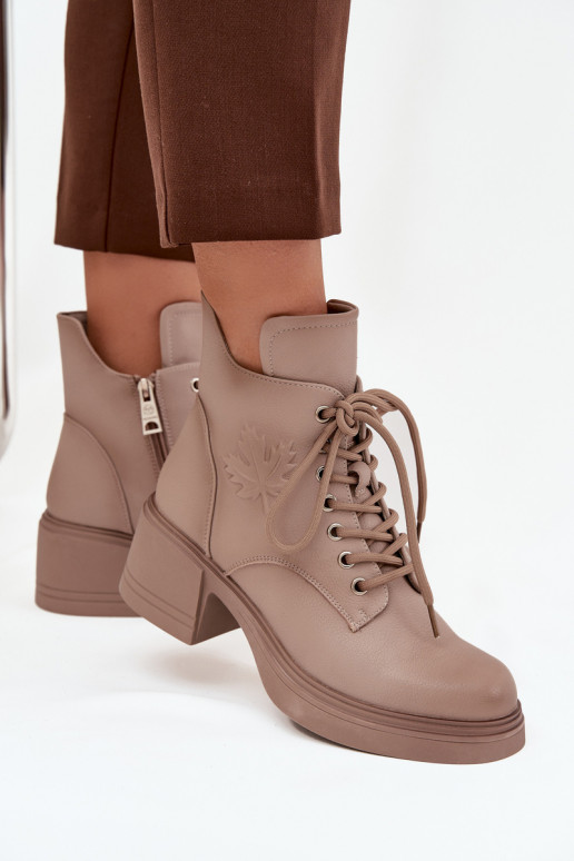 Dámske členkové čižmy z prírodnej kože s chlpatými detailmi, zateplené, Vinceza 39950 pieskové