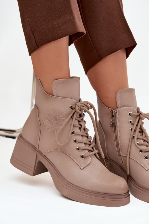 Dámske členkové čižmy z prírodnej kože s chlpatými detailmi, zateplené, Vinceza 39950 pieskové