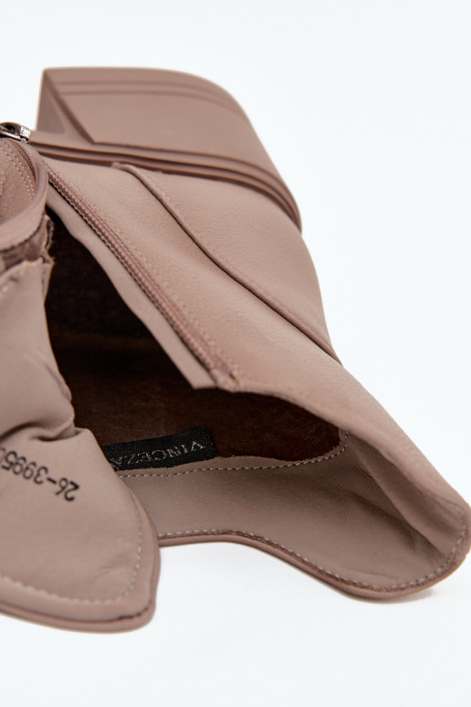 Dámske členkové čižmy z prírodnej kože s chlpatými detailmi, zateplené, Vinceza 39950 pieskové