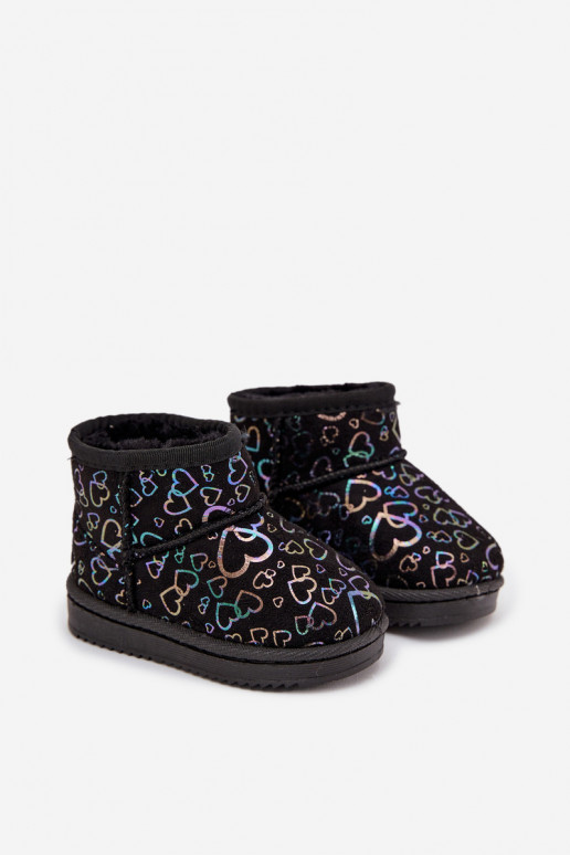 Detské snehové topánky so srdiečkami Calivine čiernej farby