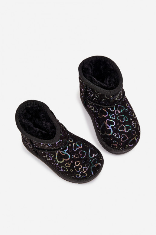 Detské snehové topánky so srdiečkami Calivine čiernej farby