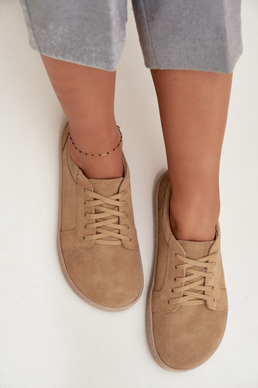 Voľnočasové prírodné semišové topánky typu "Barefoot" Zazoo 314 pieskové
