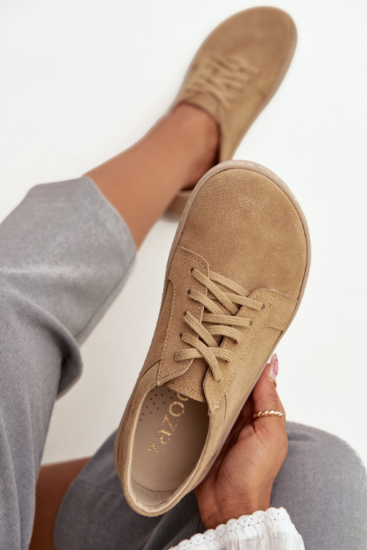 Voľnočasové prírodné semišové topánky typu "Barefoot" Zazoo 314 pieskové