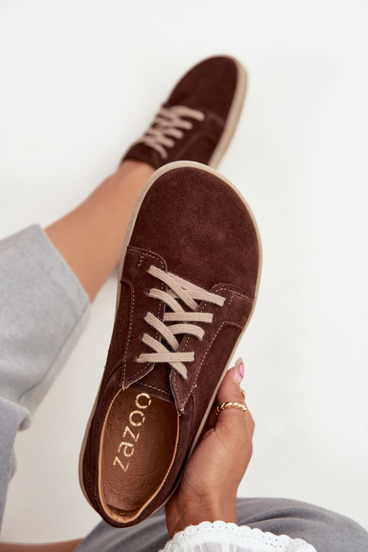 voľnočasové topánky z prírodnej semišu Zazoo 314 čokoládovej farby