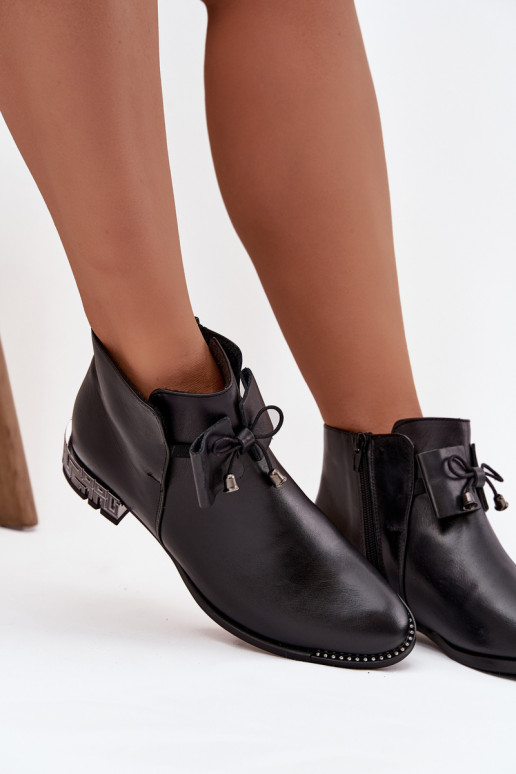 Dámske čižmyZapnutéturalnej Skóry Zapnuté nízkom opätku Zazoo 1396 čierna