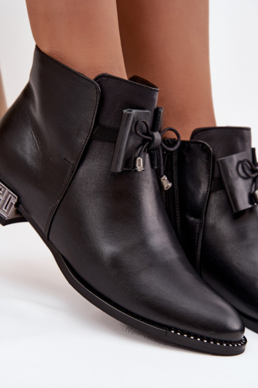 Dámske čižmyZapnutéturalnej Skóry Zapnuté nízkom opätku Zazoo 1396 čierna