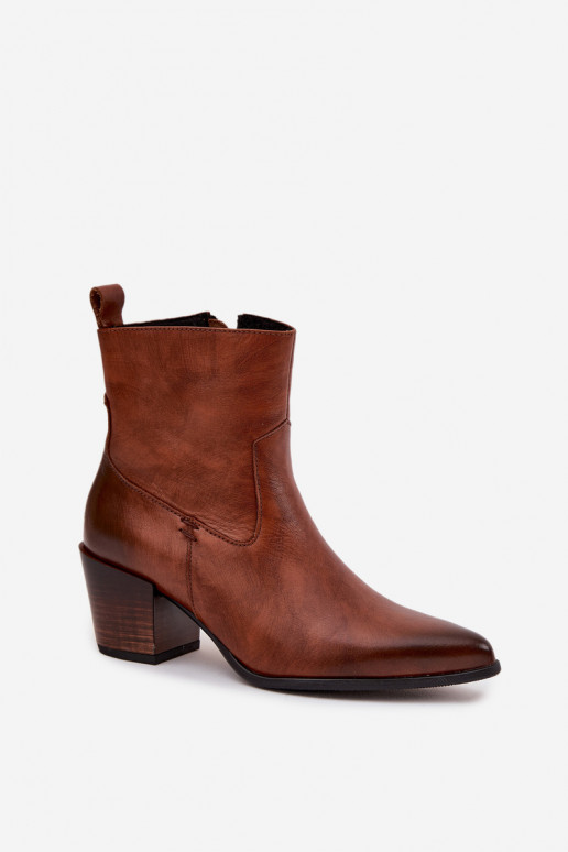 Kožené čižmy v kovbojskom štýle Dámske s podpätkami zahriať sa Zazoo 60565 Hnedá farba