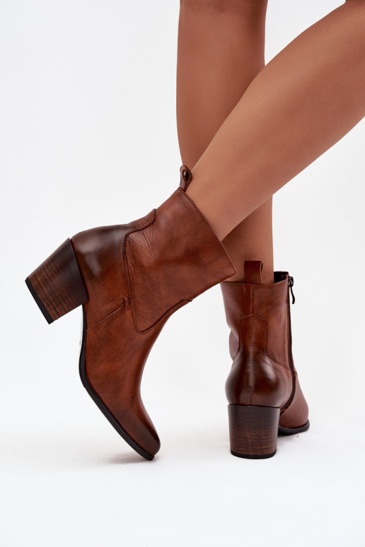 Kožené čižmy v kovbojskom štýle Dámske s podpätkami zahriať sa Zazoo 60565 Hnedá farba