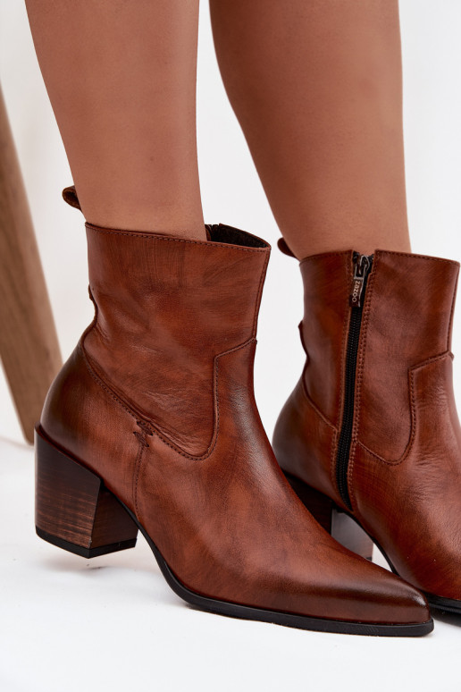 Kožené čižmy v kovbojskom štýle Dámske s podpätkami zahriať sa Zazoo 60565 Hnedá farba