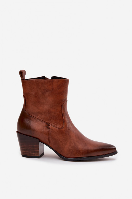 Kožené čižmy v kovbojskom štýle Dámske s podpätkami zahriať sa Zazoo 60565 Hnedá farba