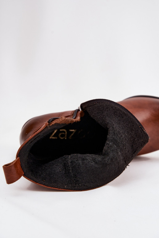 Kožené čižmy v kovbojskom štýle Dámske s podpätkami zahriať sa Zazoo 60565 Hnedá farba