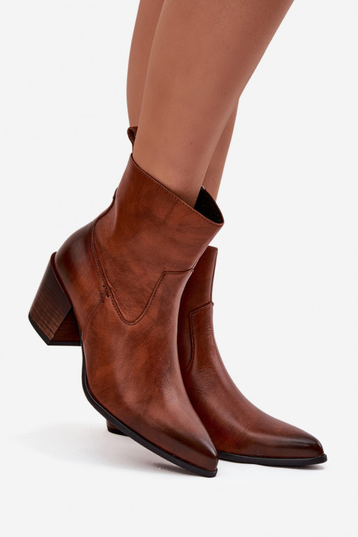 Kožené čižmy v kovbojskom štýle Dámske s podpätkami zahriať sa Zazoo 60565 Hnedá farba