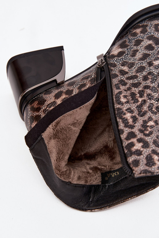 Kožené Dámske čižmy Zapnuté Klocku zahriať sa so vzormi leopardej kožušiny D&A CR52-622 Čierna a-zlatej farby