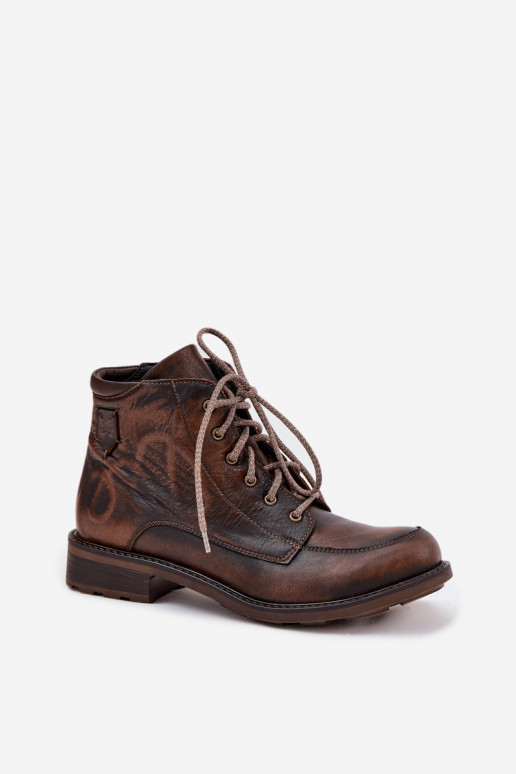 Dámske čižmyZapnutéturalnej Skóry so širokými podpätkami Máciejka 07063-02 Hnedá farba