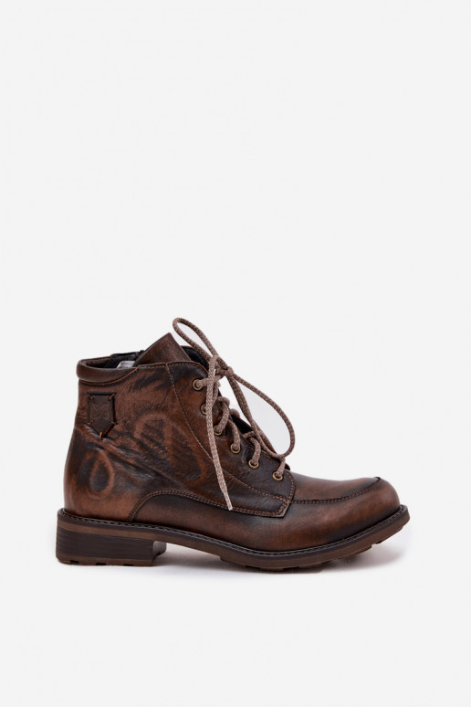 Dámske čižmyZapnutéturalnej Skóry so širokými podpätkami Máciejka 07063-02 Hnedá farba